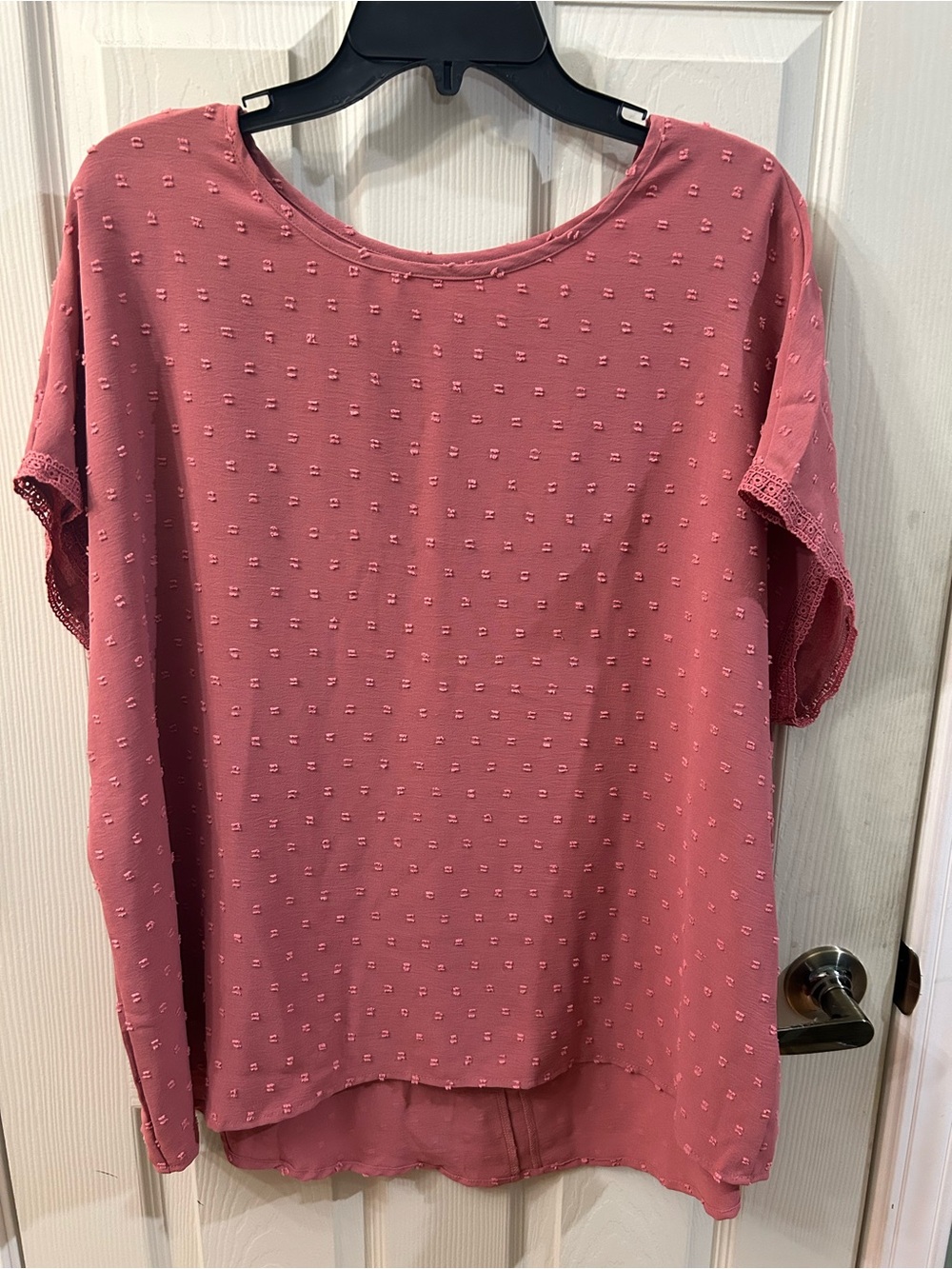 SHEIN Dusty Rose Swiss Dot Short Sleeve Blouse